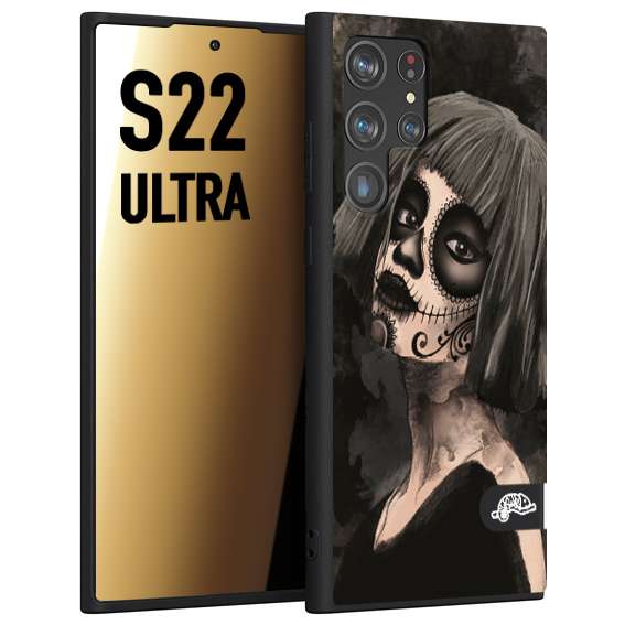 CUSTOMIZZA - Custodia cover nera morbida in tpu compatibile per Samsung S22 ULTRA chicana messicana dea de la muerte donna santa tattoo disegnata