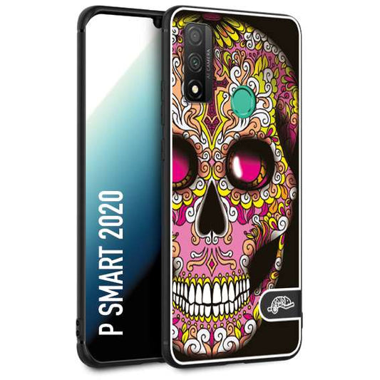 CUSTOMIZZA - Custodia cover nera morbida in tpu compatibile per Huawei P Smart 2020 teschio messicano Mexican skull rosa gialla