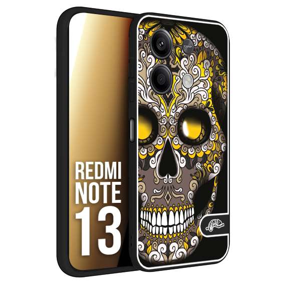 CUSTOMIZZA - Custodia cover nera morbida in tpu compatibile per Xiaomi Redmi Note 13 teschio messicano Mexican skull nero giallo