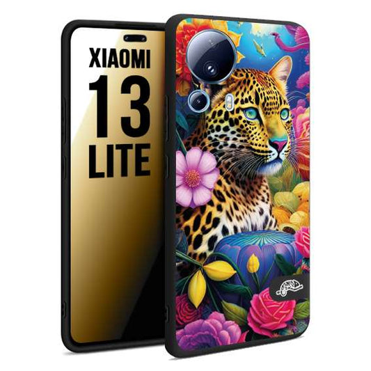 CUSTOMIZZA - Custodia cover nera morbida in tpu compatibile per Xiaomi 13 LITE fiori astratti donna flower fantasia leopardo ghepardo animali colorati