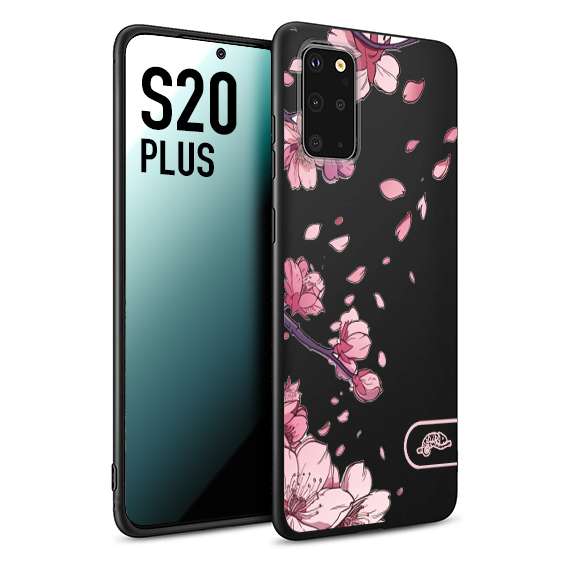 CUSTOMIZZA - Custodia cover nera morbida in tpu compatibile per Samsung S20 PLUS giapponese fiori di ciliegio in fiore a rilievo disegnata tattoo