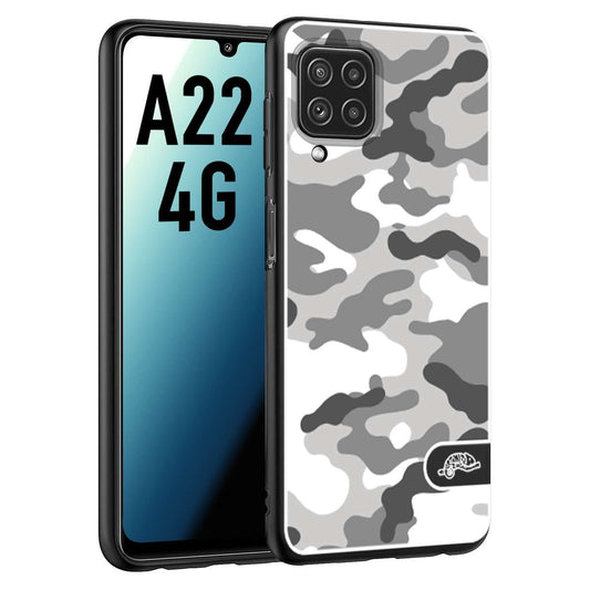 CUSTOMIZZA - Custodia cover nera morbida in tpu compatibile per Samsung A22 4G camouflage mimetico militare bianco white