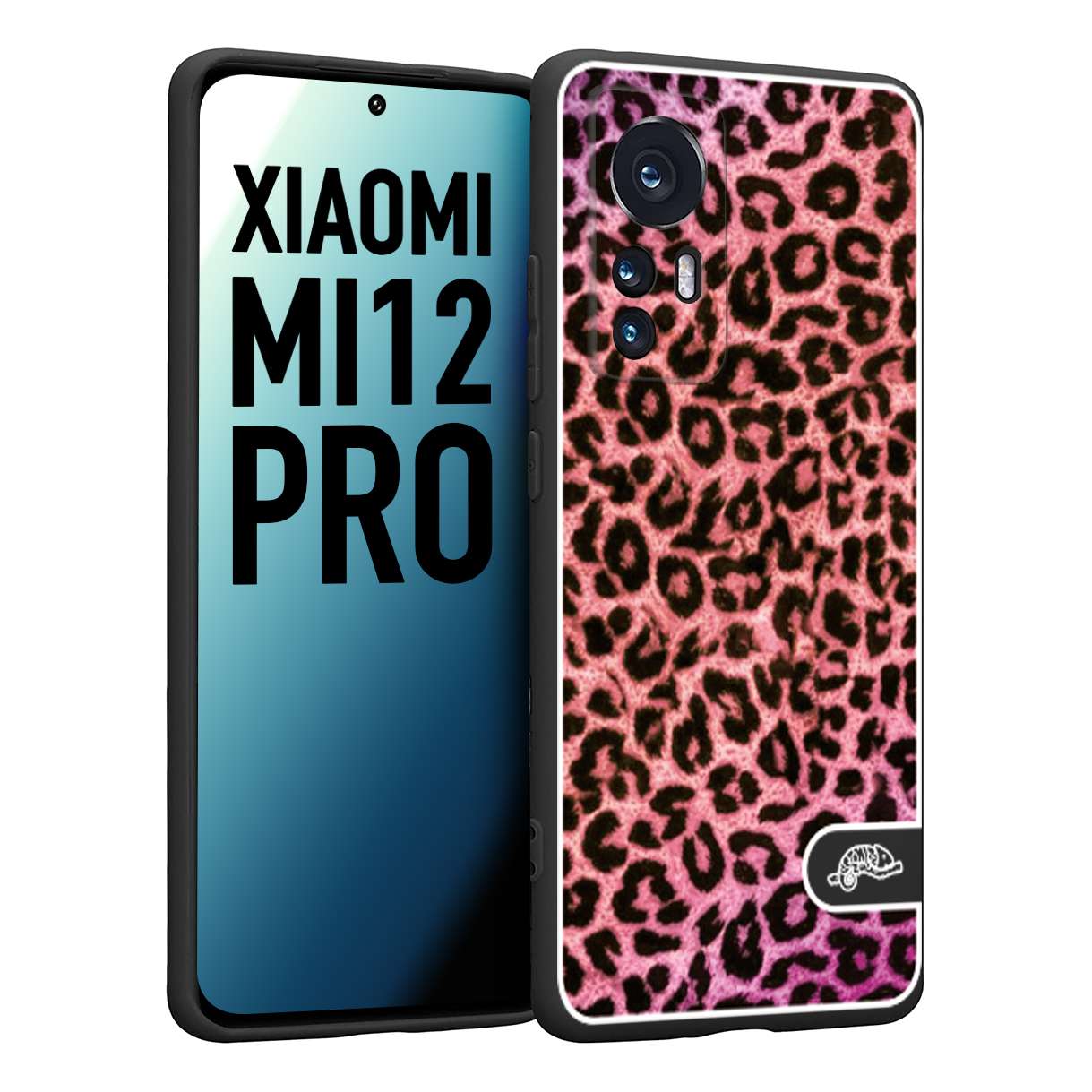 CUSTOMIZZA - Custodia cover nera morbida in tpu compatibile per Xiaomi 12 PRO leopardato maculato donna rosa leopard