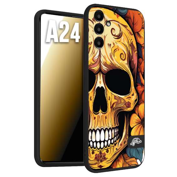 CUSTOMIZZA - Custodia cover nera morbida in tpu compatibile per Samsung A24 teschio messicano colorato dorato fiori autunnali disegnato