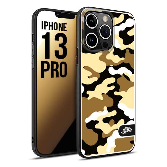 CUSTOMIZZA - Custodia cover nera morbida in tpu compatibile per iPhone 13 PRO camouflage mimetico militare giallo desert brown