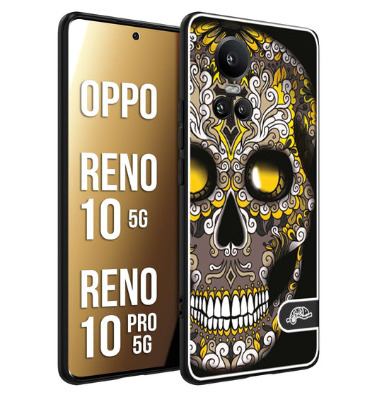 CUSTOMIZZA - Custodia cover nera morbida in tpu compatibile per Oppo Reno 10 5G - 10 PRO 5G teschio messicano Mexican skull nero giallo