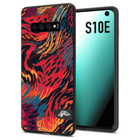 CUSTOMIZZA - Custodia cover nera morbida in tpu compatibile per Samsung S10E leopardato maculato tigrato colorata fiamme rossa blu arancione