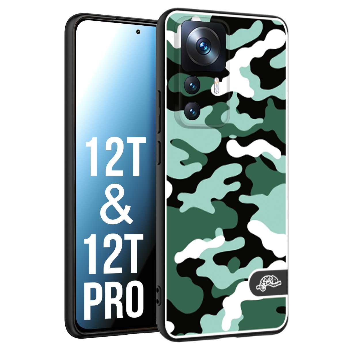 CUSTOMIZZA - Custodia cover nera morbida in tpu compatibile per Xiaomi 12T - 12T PRO camouflage mimetico militare verde green