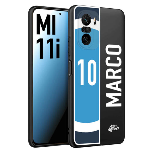 CUSTOMIZZA - Custodia cover nera morbida in tpu compatibile per Xiaomi Mi 11i personalizzata calcio football nome e numero calciatori biancoazzurri bianco celesti