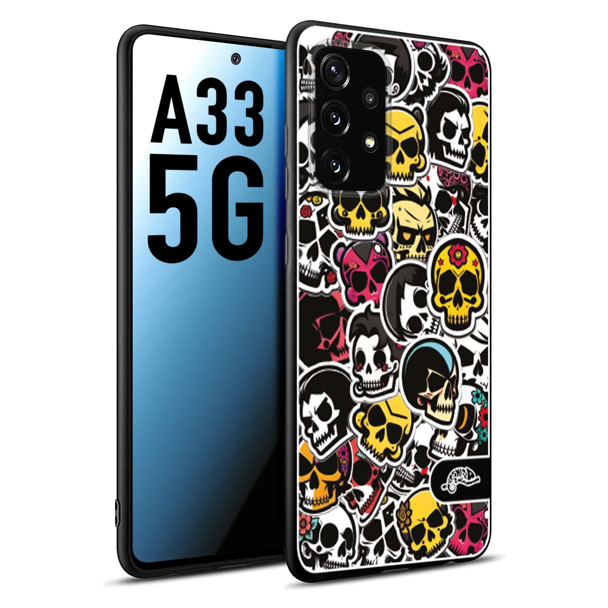 CUSTOMIZZA - Custodia cover nera morbida in tpu compatibile per Samsung A33 5G sticker bomb teschi colorati adesivi skulls skater snowboard