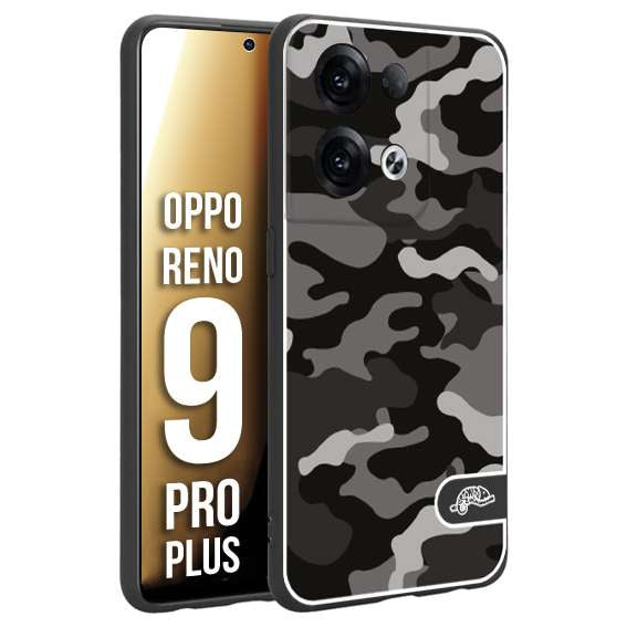 CUSTOMIZZA - Custodia cover nera morbida in tpu compatibile per Oppo Reno 9 PRO PLUS camouflage mimetico militare nero black grigio