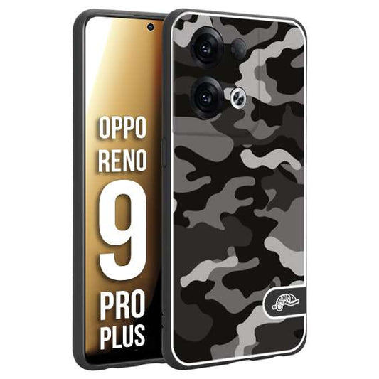 CUSTOMIZZA - Custodia cover nera morbida in tpu compatibile per Oppo Reno 9 PRO PLUS camouflage mimetico militare nero black grigio