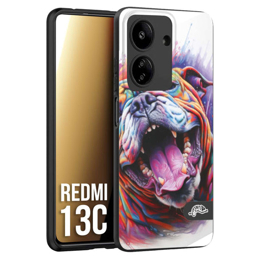 CUSTOMIZZA - Custodia cover nera morbida in tpu compatibile per Xiaomi Redmi 13C animali color bulldog cane dog colori vibranti disegnato schizzo