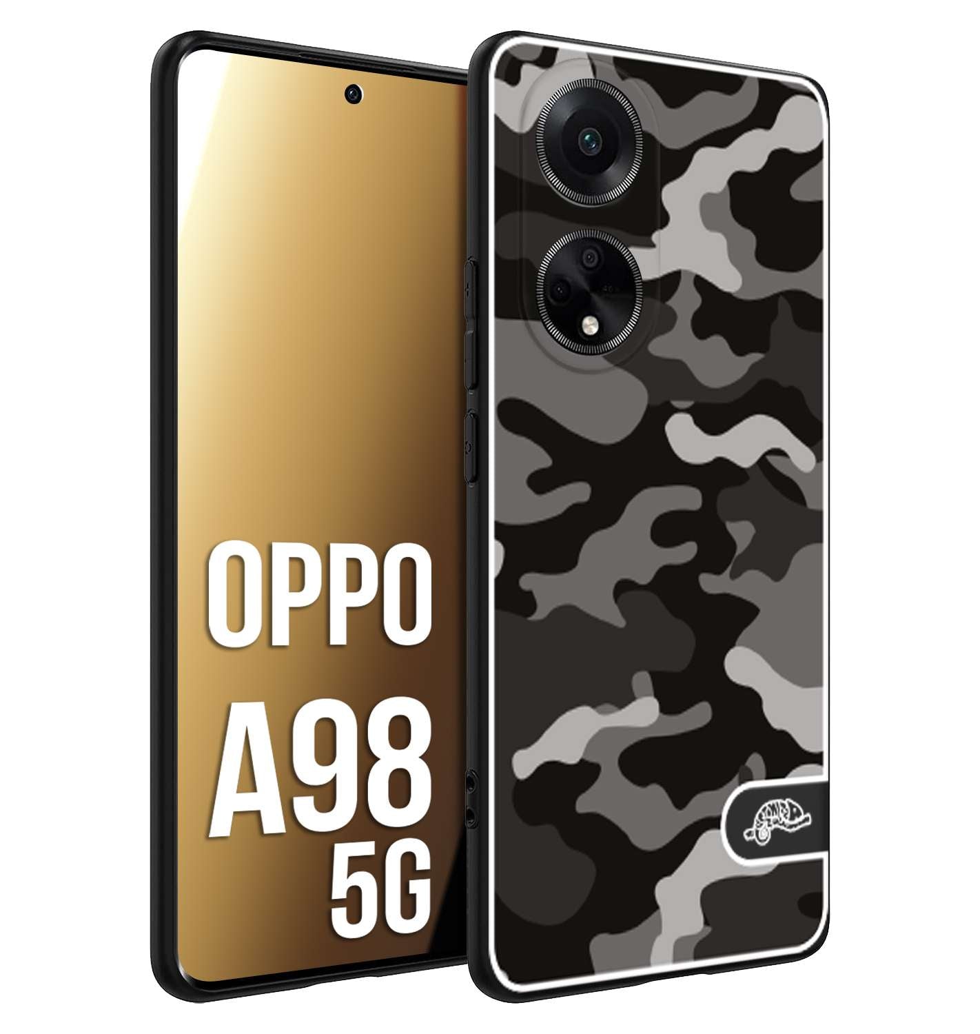 CUSTOMIZZA - Custodia cover nera morbida in tpu compatibile per Oppo A98 5G camouflage mimetico militare nero black grigio