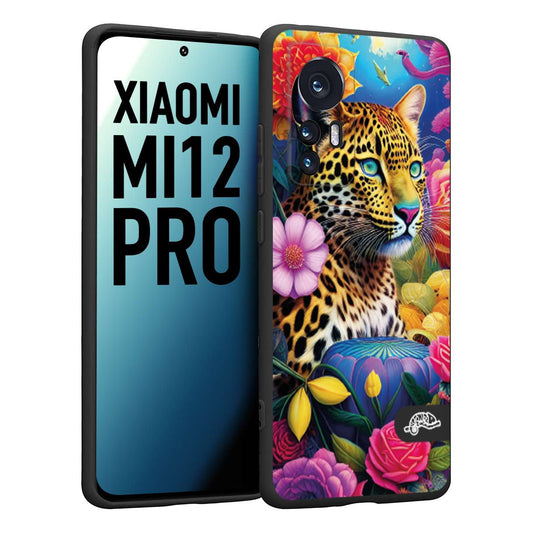 CUSTOMIZZA - Custodia cover nera morbida in tpu compatibile per Xiaomi 12 PRO fiori astratti donna flower fantasia leopardo ghepardo animali colorati