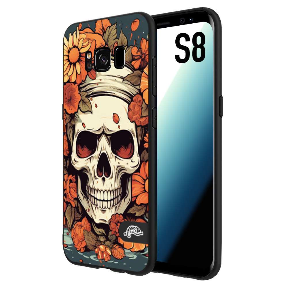 CUSTOMIZZA - Custodia cover nera morbida in tpu compatibile per Samsung S8 teschio skull flowers fiori tattoo disegnato alta definizione