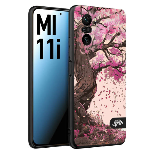 CUSTOMIZZA - Custodia cover nera morbida in tpu compatibile per Xiaomi Mi 11i giapponese colori morbidi fiori di ciliegio rosa disegnata