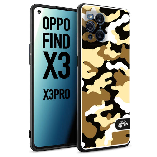 CUSTOMIZZA - Custodia cover nera morbida in tpu compatibile per Oppo Find X3 - Find X3 Pro 5G camouflage mimetico militare giallo desert brown