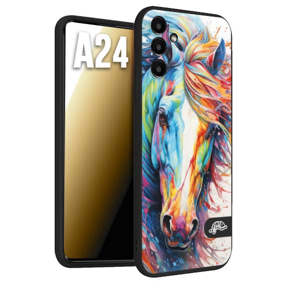 CUSTOMIZZA - Custodia cover nera morbida in tpu compatibile per Samsung A24 animali color cavallo horse viso colori vibranti disegnato schizzo