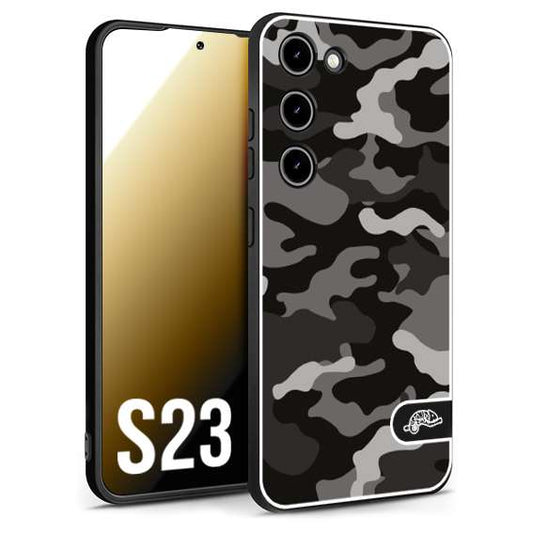 CUSTOMIZZA - Custodia cover nera morbida in tpu compatibile per Samsung S23 camouflage mimetico militare nero black grigio