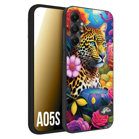 CUSTOMIZZA - Custodia cover nera morbida in tpu compatibile per Samsung A05S fiori astratti donna flower fantasia leopardo ghepardo animali colorati