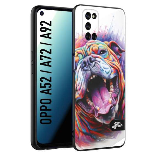 CUSTOMIZZA - Custodia cover nera morbida in tpu compatibile per Oppo A52 - A72 - A92 animali color bulldog cane dog colori vibranti disegnato schizzo