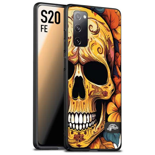 CUSTOMIZZA - Custodia cover nera morbida in tpu compatibile per Samsung S20 FE teschio messicano colorato dorato fiori autunnali disegnato