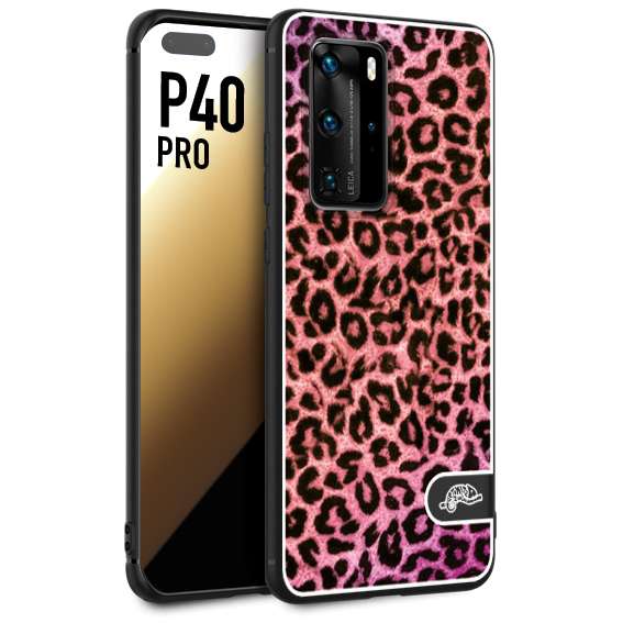 CUSTOMIZZA - Custodia cover nera morbida in tpu compatibile per Huawei P40 PRO leopardato maculato donna rosa leopard