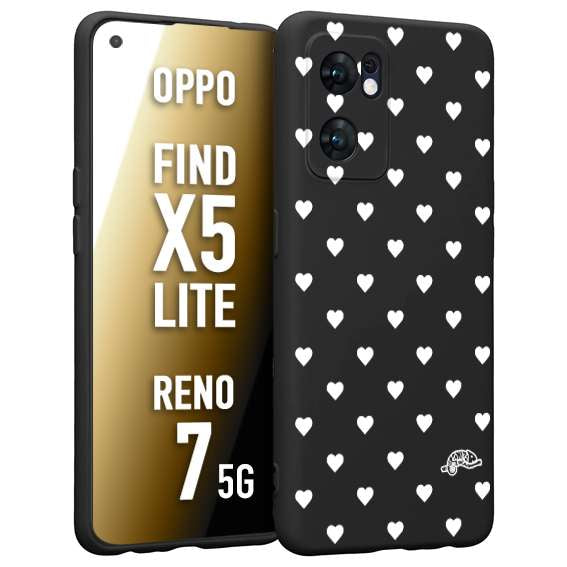 CUSTOMIZZA - Custodia cover nera morbida in tpu compatibile per Oppo Reno 7 - Find X5 LITE cuori pois bianchi donna pin up vintage