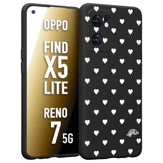CUSTOMIZZA - Custodia cover nera morbida in tpu compatibile per Oppo Reno 7 - Find X5 LITE cuori pois bianchi donna pin up vintage