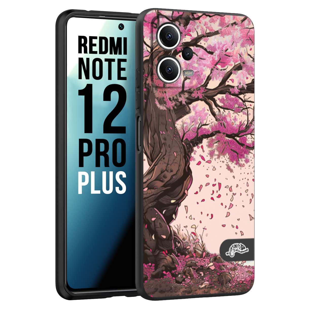 CUSTOMIZZA - Custodia cover nera morbida in tpu compatibile per Xiaomi Redmi Note 12 PRO PLUS giapponese colori morbidi fiori di ciliegio rosa disegnata