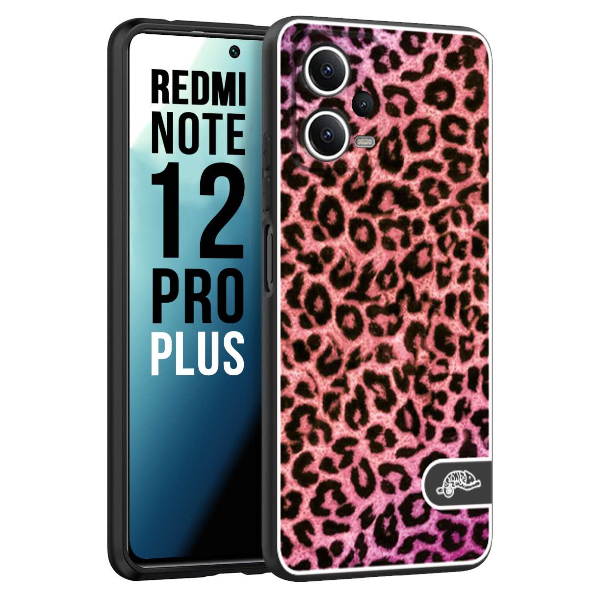 CUSTOMIZZA - Custodia cover nera morbida in tpu compatibile per Xiaomi Redmi Note 12 PRO PLUS leopardato maculato donna rosa leopard