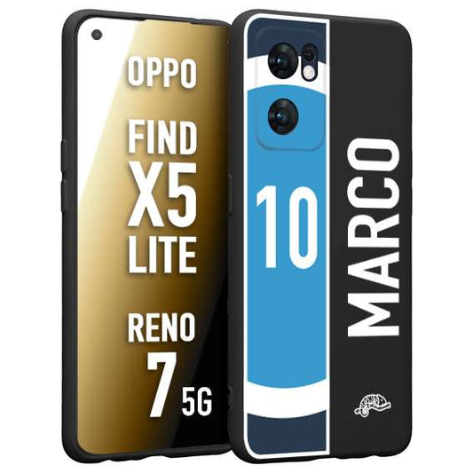 CUSTOMIZZA - Custodia cover nera morbida in tpu compatibile per Oppo Reno 7 - Find X5 LITE personalizzata calcio football nome e numero calciatori biancoazzurri bianco celesti