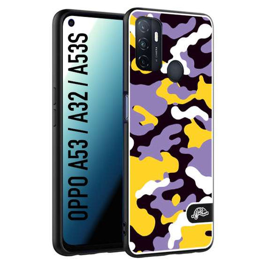 CUSTOMIZZA - Custodia cover nera morbida in tpu compatibile per Oppo A53 - A32 - A53S camouflage mimetico militare viola lilla giallo