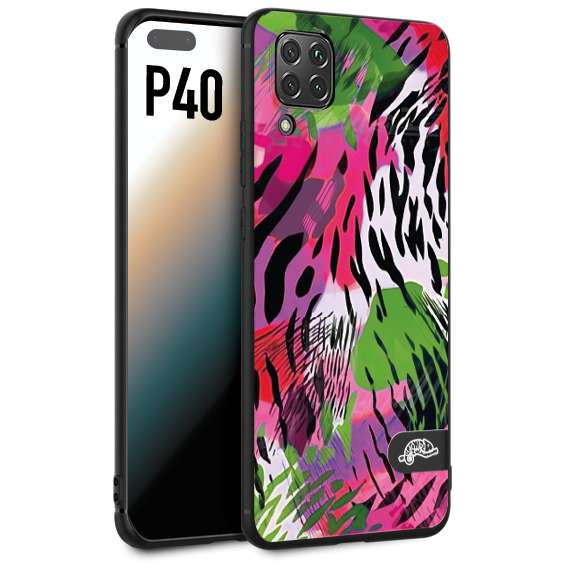 CUSTOMIZZA - Custodia cover nera morbida in tpu compatibile per Huawei P40 leopardato tigrato tiger colorata summer color verde fucsia