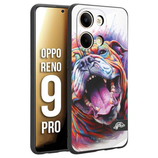 CUSTOMIZZA - Custodia cover nera morbida in tpu compatibile per Oppo Reno 9 PRO animali color bulldog cane dog colori vibranti disegnato schizzo