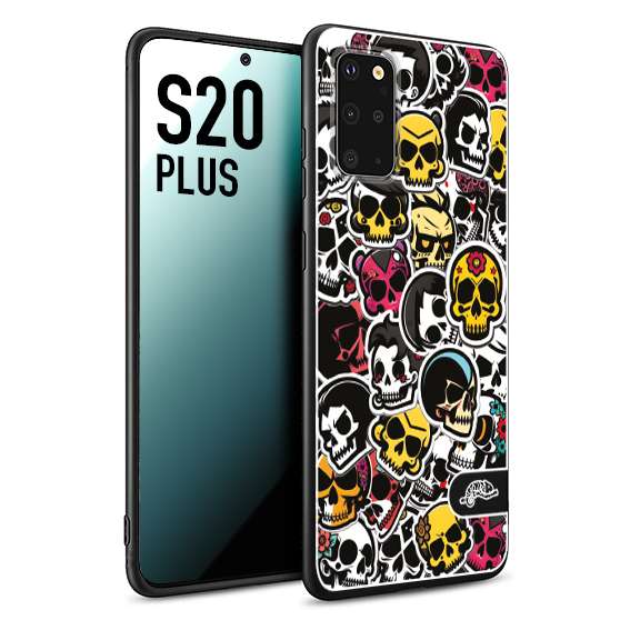 CUSTOMIZZA - Custodia cover nera morbida in tpu compatibile per Samsung S20 PLUS sticker bomb teschi colorati adesivi skulls skater snowboard