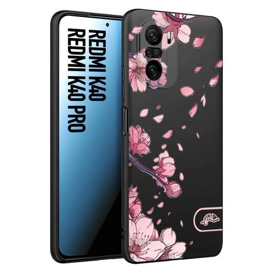 CUSTOMIZZA - Custodia cover nera morbida in tpu compatibile per Xiaomi Redmi K40 - K40 Pro giapponese fiori di ciliegio in fiore a rilievo disegnata tattoo