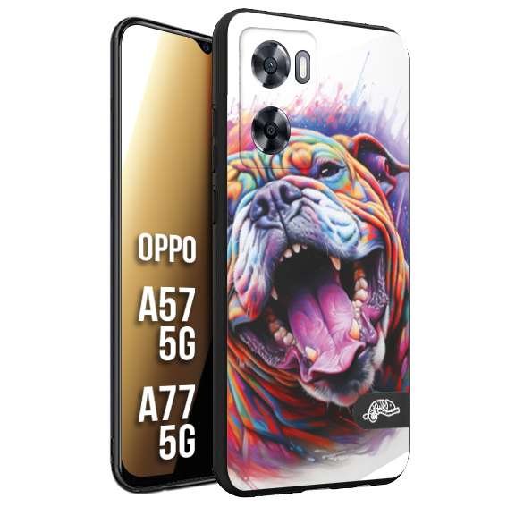 CUSTOMIZZA - Custodia cover nera morbida in tpu compatibile per Oppo A57 5G - A77 5G animali color bulldog cane dog colori vibranti disegnato schizzo