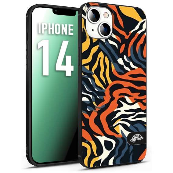 CUSTOMIZZA - Custodia cover nera morbida in tpu compatibile per iPhone 14 leopardato maculato tigrato tiger colorata gialla blu arancio