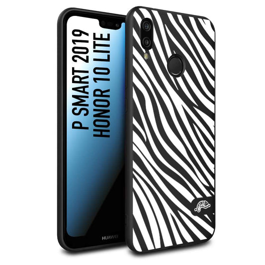 CUSTOMIZZA - Custodia cover nera morbida in tpu compatibile per Huawei P Smart 2019 zebrata maculata a rilievo soft touch donna bianca