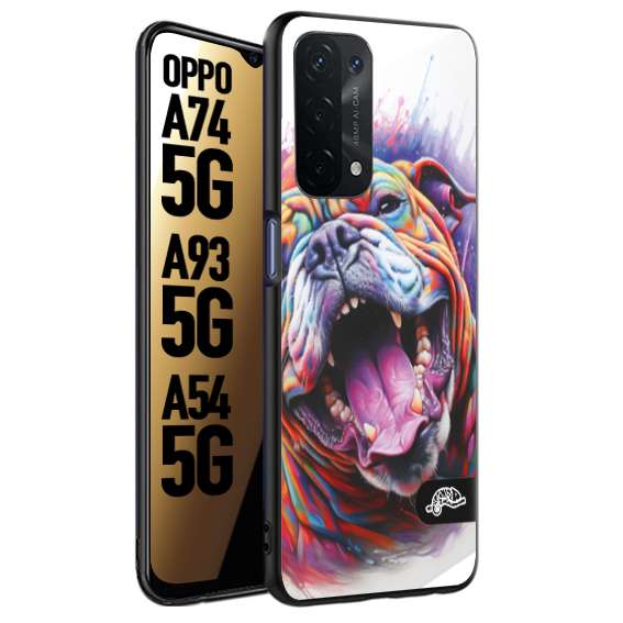 CUSTOMIZZA - Custodia cover nera morbida in tpu compatibile per Oppo A74 5G - A93 5G - A54 5G animali color bulldog cane dog colori vibranti disegnato schizzo