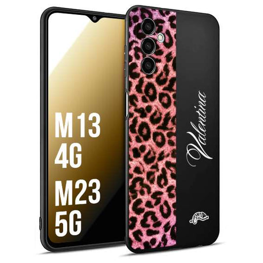 CUSTOMIZZA - Custodia cover nera morbida in tpu compatibile per Samsung M13 4G - M23 5G leopardato rosa fucsia personalizzata nome iniziali