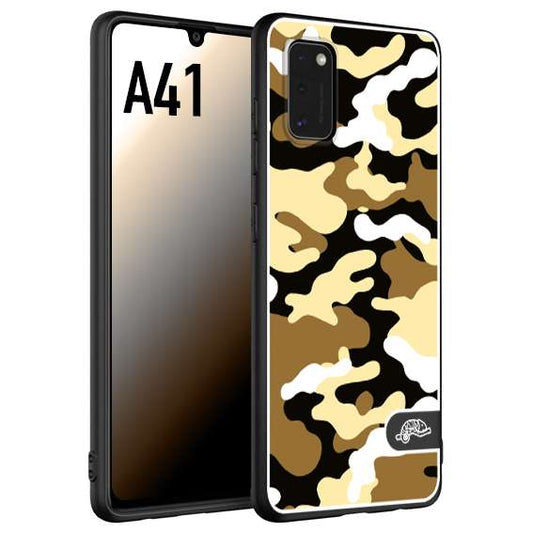 CUSTOMIZZA - Custodia cover nera morbida in tpu compatibile per Samsung A41 camouflage mimetico militare giallo desert brown