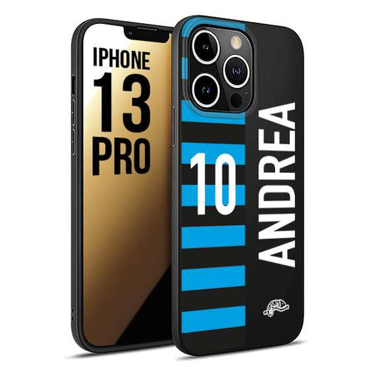 CUSTOMIZZA - Custodia cover nera morbida in tpu compatibile per iPhone 13 PRO personalizzata calcio football nome e numero calciatori nerazzurra