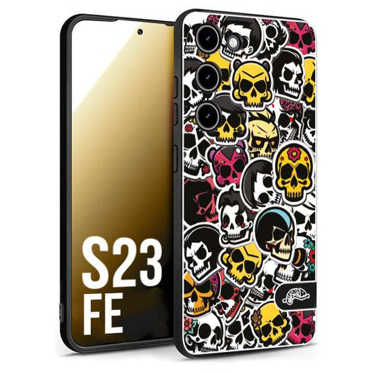 CUSTOMIZZA - Custodia cover nera morbida in tpu compatibile per Samsung S23 FE sticker bomb teschi colorati adesivi skulls skater snowboard