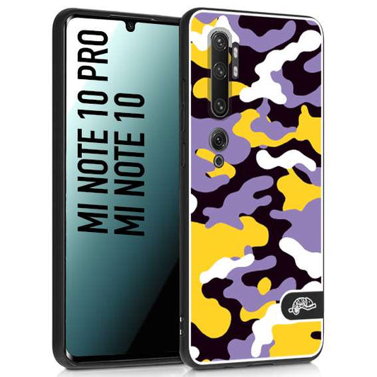 CUSTOMIZZA - Custodia cover nera morbida in tpu compatibile per Xiaomi Mi Note 10 - Mi Note 10 Pro camouflage mimetico militare viola lilla giallo