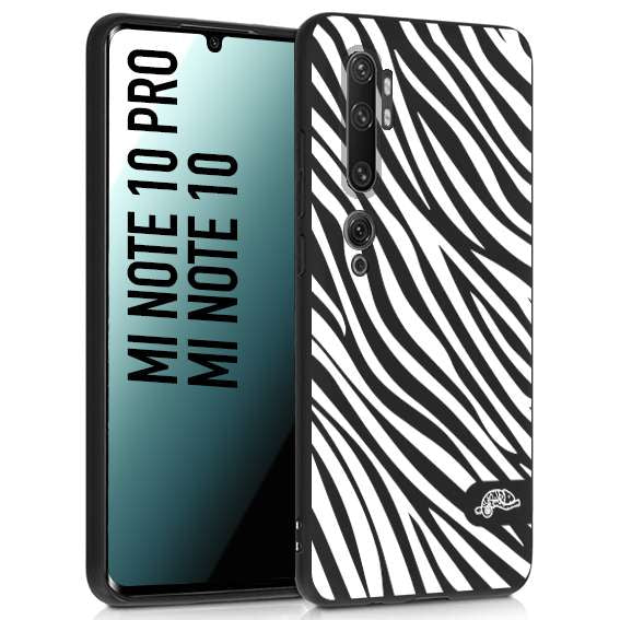 CUSTOMIZZA - Custodia cover nera morbida in tpu compatibile per Xiaomi Mi Note 10 - Mi Note 10 Pro zebrata maculata a rilievo soft touch donna bianca