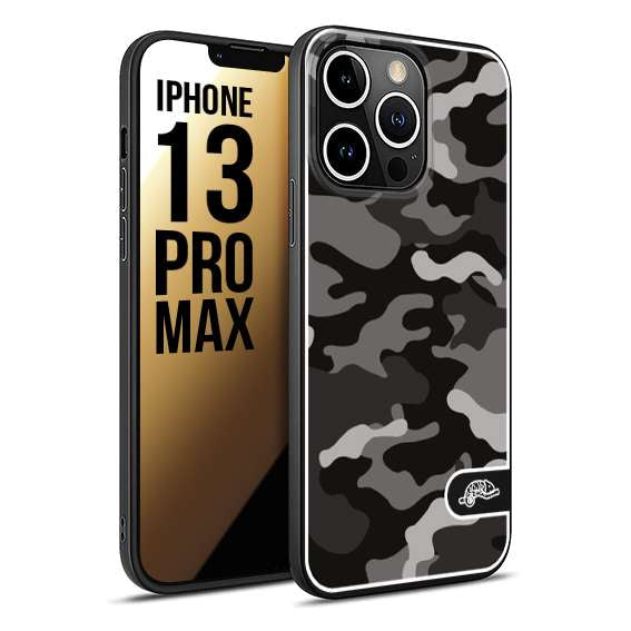 CUSTOMIZZA - Custodia cover nera morbida in tpu compatibile per iPhone 13 PRO MAX camouflage mimetico militare nero black grigio