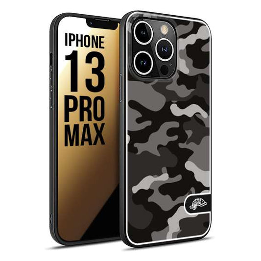 CUSTOMIZZA - Custodia cover nera morbida in tpu compatibile per iPhone 13 PRO MAX camouflage mimetico militare nero black grigio